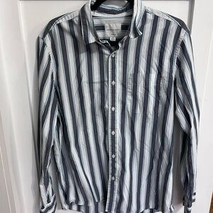 American Eagle Outfitters Men's Striped Shirt - Black, White, Gray